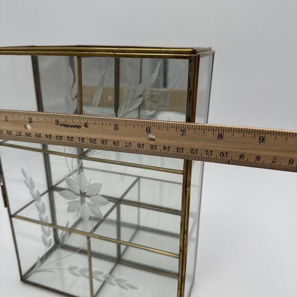 Vtg Brass Glass Mirror Curio Cabinet Shelf Wall Mount / Table Top Read - Picture 3 of 10